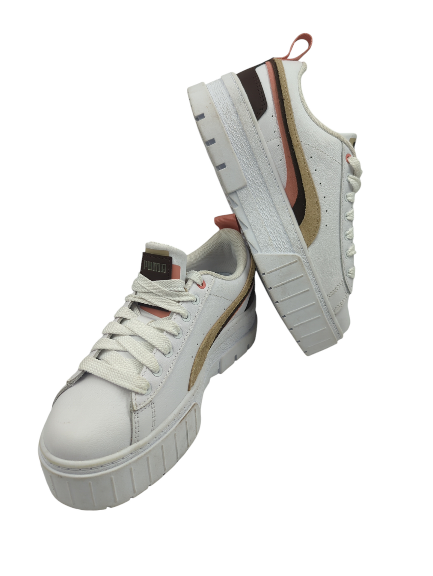 Puma Mayze Casual Plataforma Piel Blanco / Lineas Cafe No 22.5