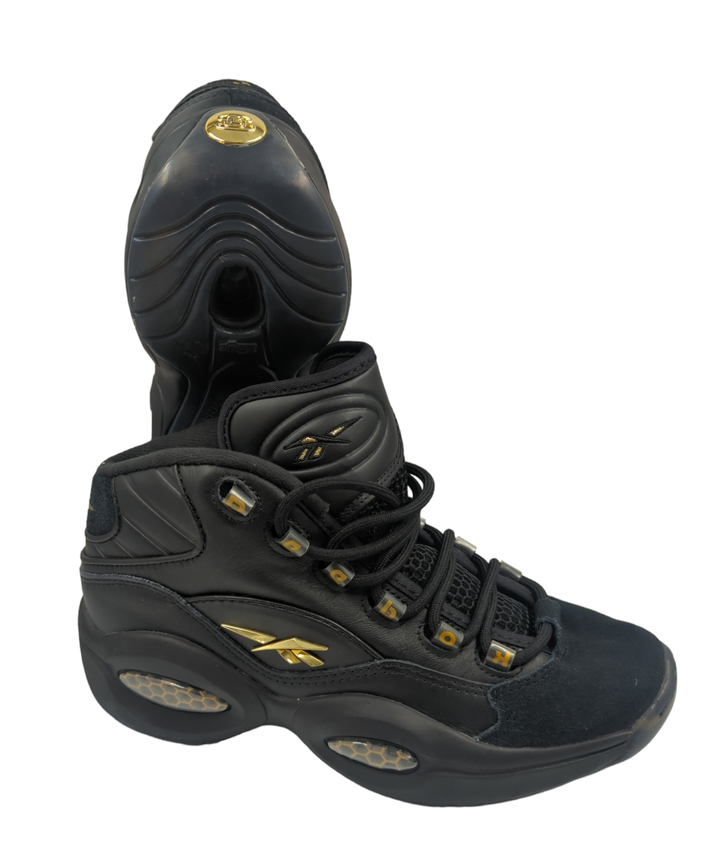 Reebok Iverson Question Mid  Basketball Negro / Dorado No 25